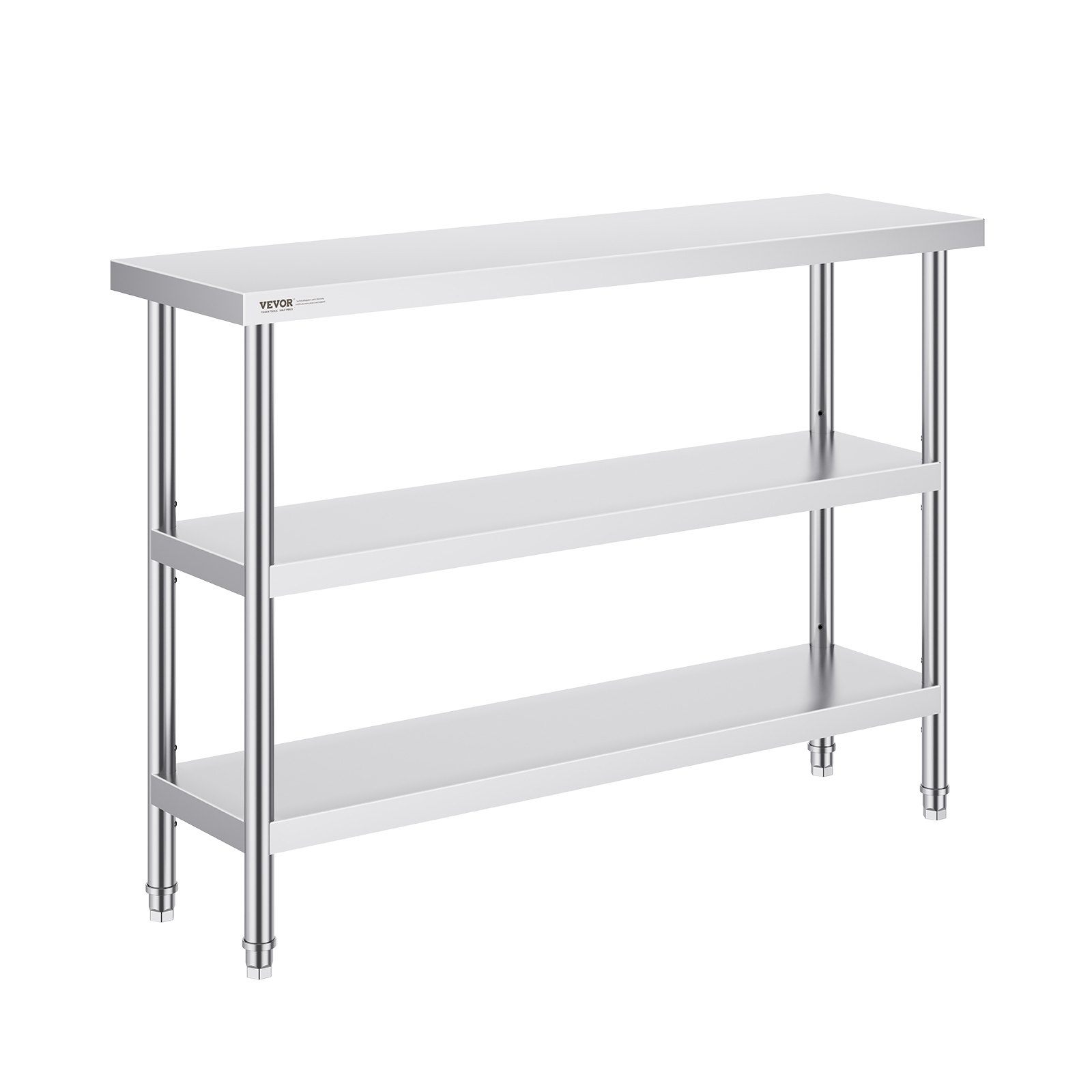 VEVOR Mesa de Preparación de Alimentos 356x1219x864 mm Mesa de Trabajo de Cocina Comercial de Acero Inoxidable con 2 Estantes Inferiores Ajustables Mesa de Preparación para Parrilla, Cocina, Hogar