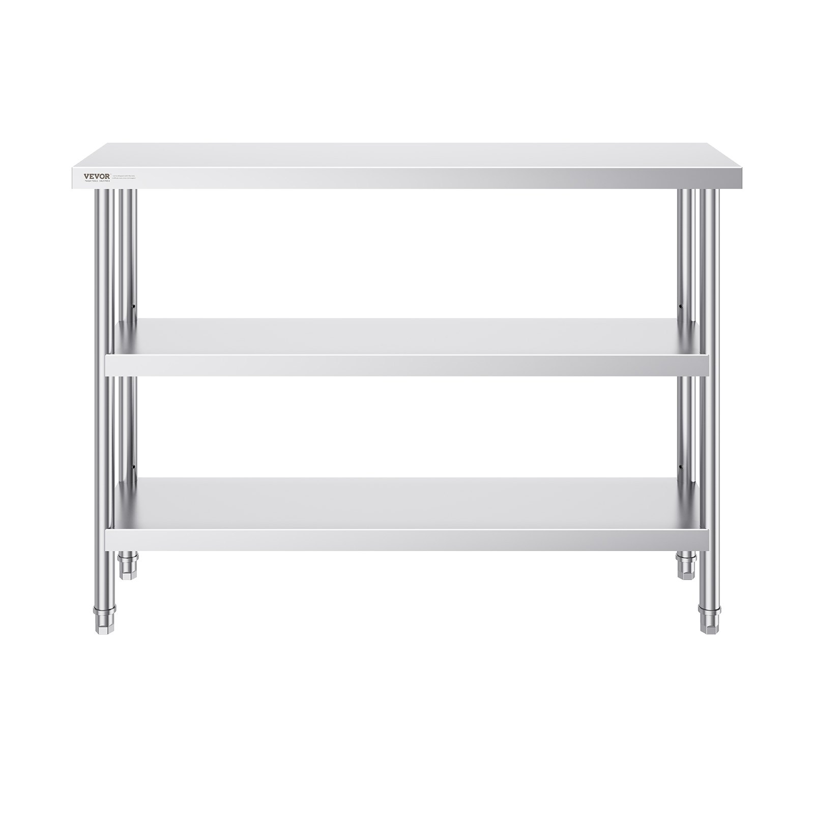 VEVOR Mesa de Preparación de Alimentos 356x1219x864 mm Mesa de Trabajo de Cocina Comercial de Acero Inoxidable con 2 Estantes Inferiores Ajustables Mesa de Preparación para Parrilla, Cocina, Hogar