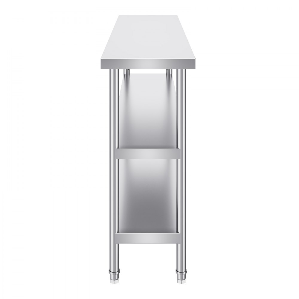 VEVOR Mesa de Preparación de Alimentos 356x1524x864 mm Mesa de Trabajo de Cocina Comercial de Acero Inoxidable con 2 Estantes Inferiores Ajustables Mesa de Preparación para Parrilla, Cocina, Hogar