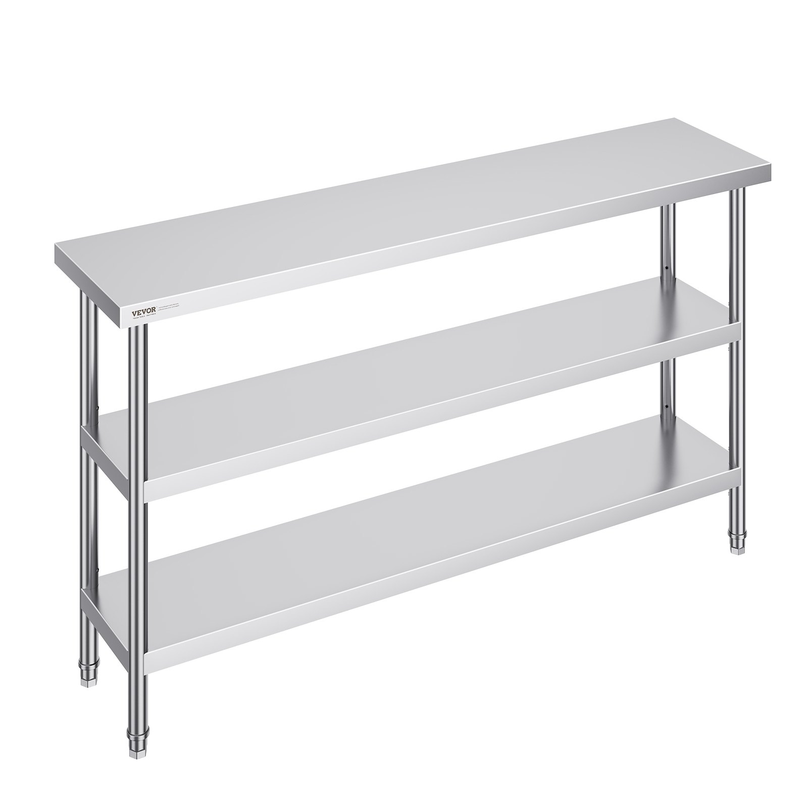 VEVOR Mesa de Preparación de Alimentos 356x1524x864 mm Mesa de Trabajo de Cocina Comercial de Acero Inoxidable con 2 Estantes Inferiores Ajustables Mesa de Preparación para Parrilla, Cocina, Hogar
