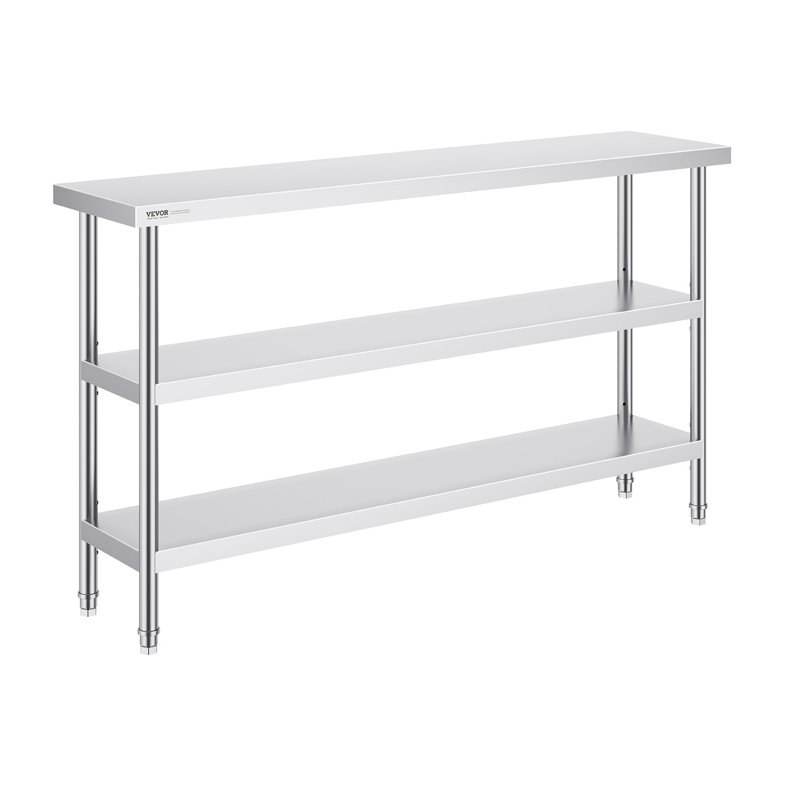 VEVOR Mesa de Preparación de Alimentos 356x1524x864 mm Mesa de Trabajo de Cocina Comercial de Acero Inoxidable con 2 Estantes Inferiores Ajustables Mesa de Preparación para Parrilla, Cocina, Hogar