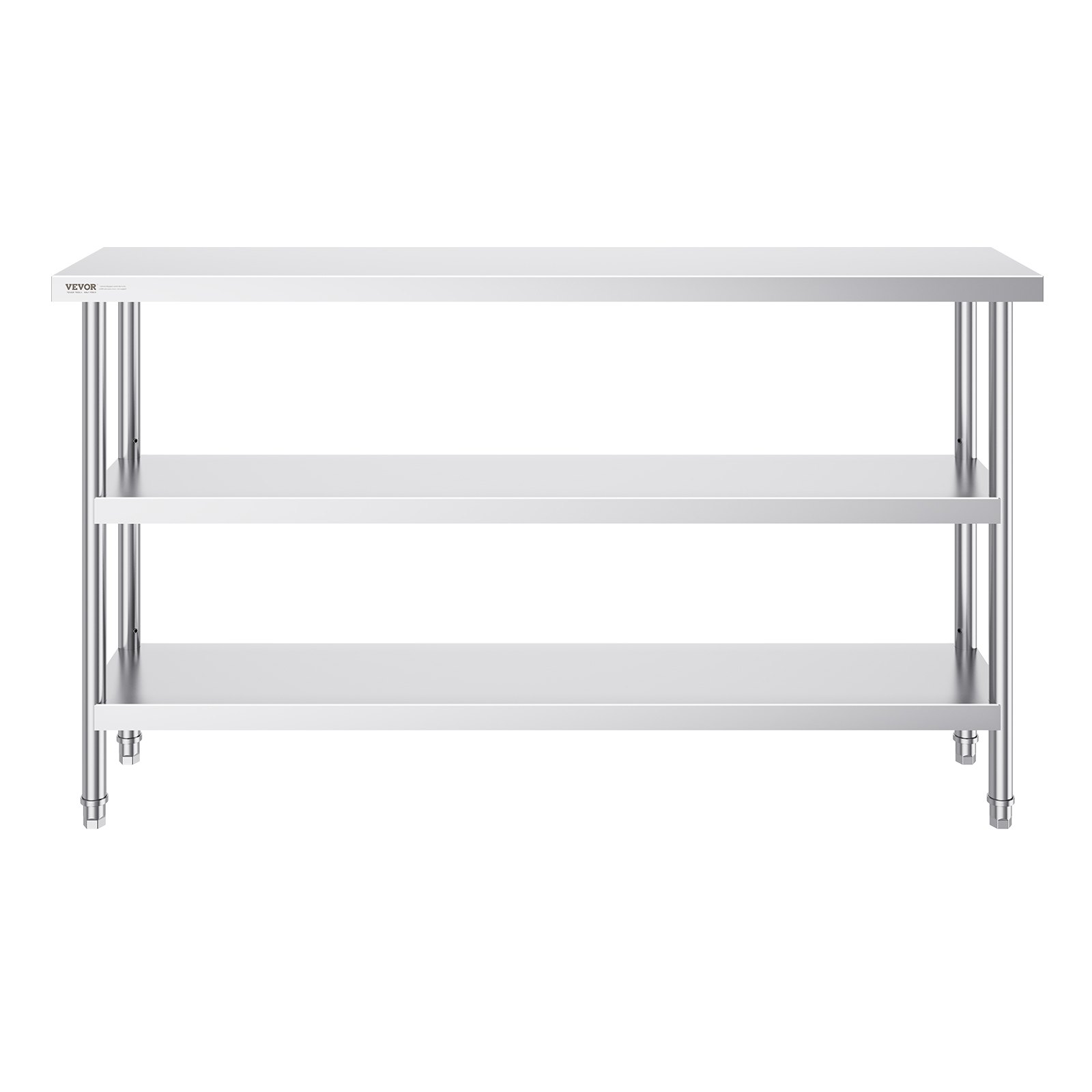VEVOR Mesa de Preparación de Alimentos 356x1524x864 mm Mesa de Trabajo de Cocina Comercial de Acero Inoxidable con 2 Estantes Inferiores Ajustables Mesa de Preparación para Parrilla, Cocina, Hogar