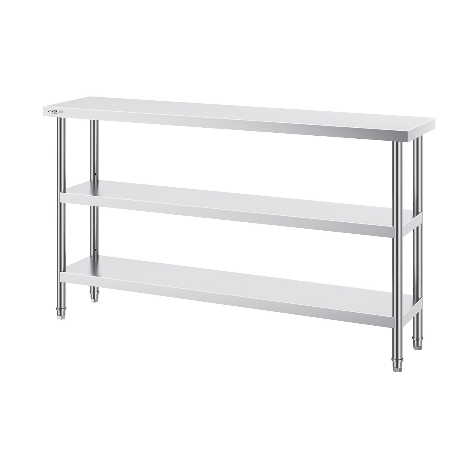 VEVOR Mesa de Preparación de Alimentos 356x1524x864 mm Mesa de Trabajo de Cocina Comercial de Acero Inoxidable con 2 Estantes Inferiores Ajustables Mesa de Preparación para Parrilla, Cocina, Hogar