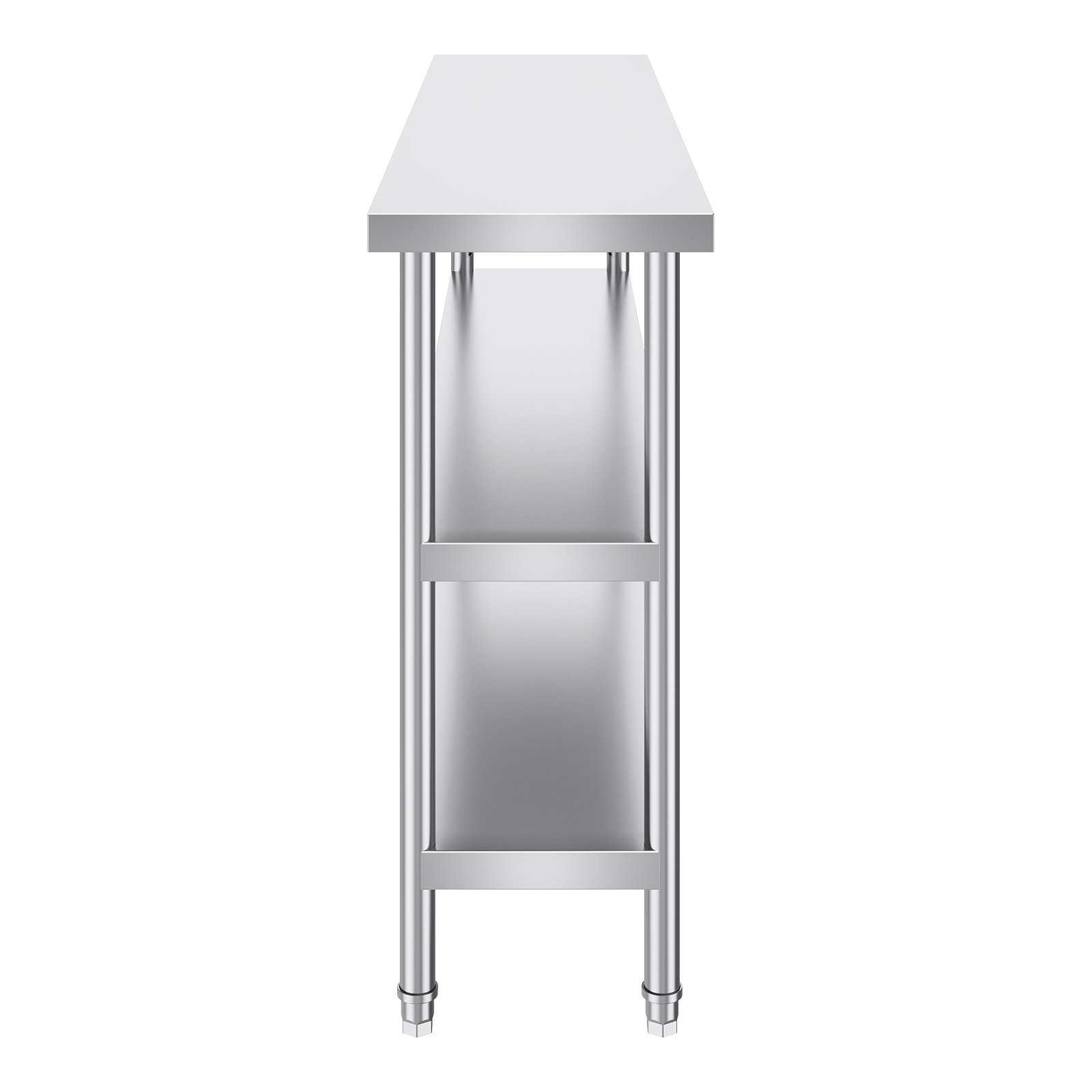 VEVOR Mesa de Preparación de Alimentos 356x1524x864 mm Mesa de Trabajo de Cocina Comercial de Acero Inoxidable con 2 Estantes Inferiores Ajustables Mesa de Preparación para Parrilla, Cocina, Hogar