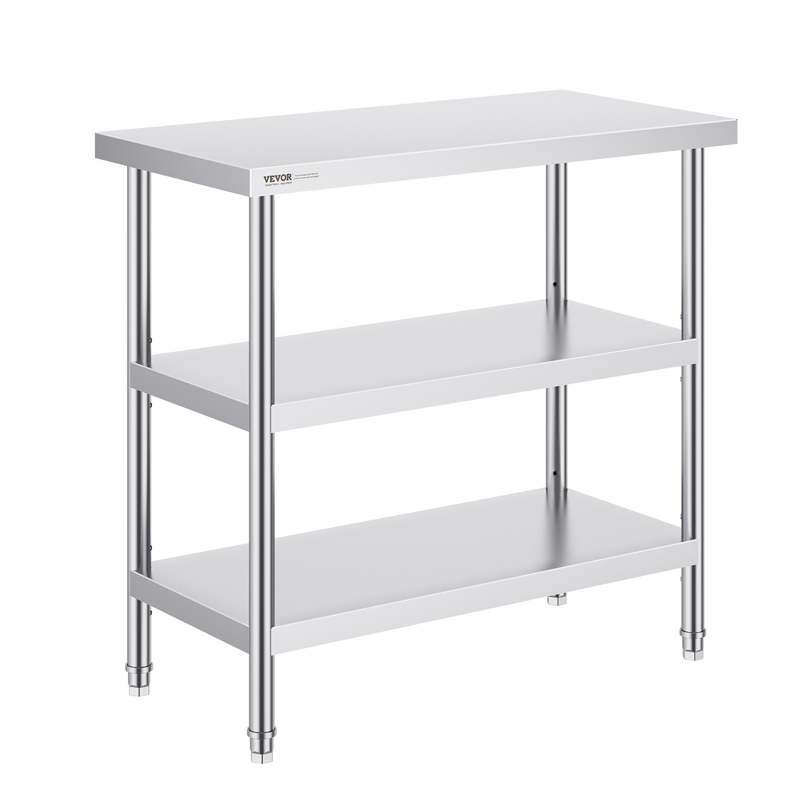 VEVOR Mesa de Preparación de Alimentos 457x914x864 mm Mesa de Trabajo de Cocina Comercial de Acero Inoxidable con 2 Estantes Inferiores Ajustables Mesa de Preparación para Parrilla, Cocina, Hogar
