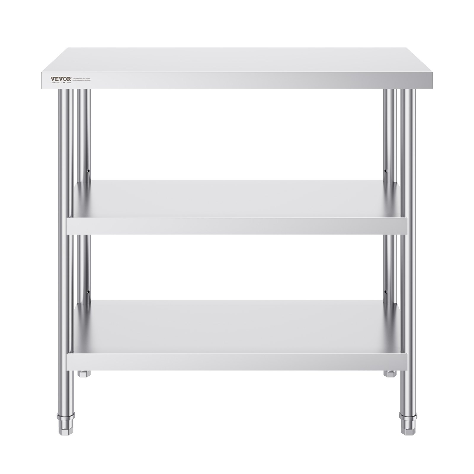 VEVOR Mesa de Preparación de Alimentos 457x914x864 mm Mesa de Trabajo de Cocina Comercial de Acero Inoxidable con 2 Estantes Inferiores Ajustables Mesa de Preparación para Parrilla, Cocina, Hogar