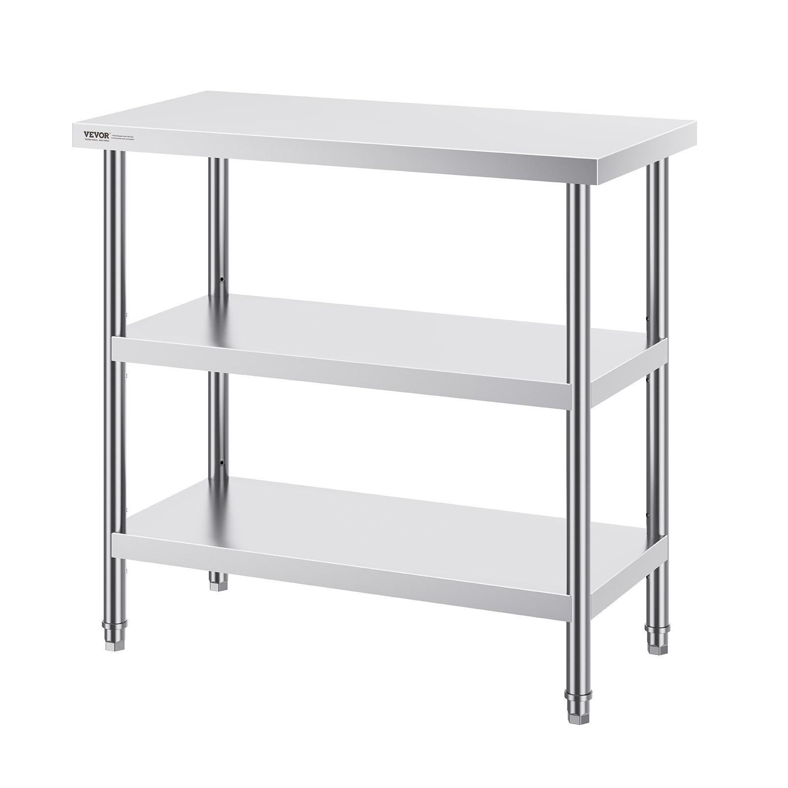 VEVOR Mesa de Preparación de Alimentos 457x914x864 mm Mesa de Trabajo de Cocina Comercial de Acero Inoxidable con 2 Estantes Inferiores Ajustables Mesa de Preparación para Parrilla, Cocina, Hogar