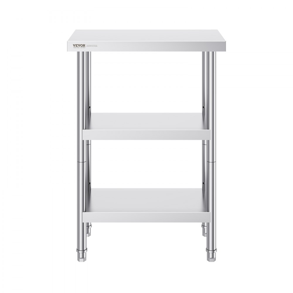 VEVOR Mesa de Preparación de Alimentos 356x610x864 mm Mesa de Trabajo de Cocina Comercial de Acero Inoxidable con 2 Estantes Inferiores Ajustables Mesa de Preparación para Parrilla, Cocina, Hogar