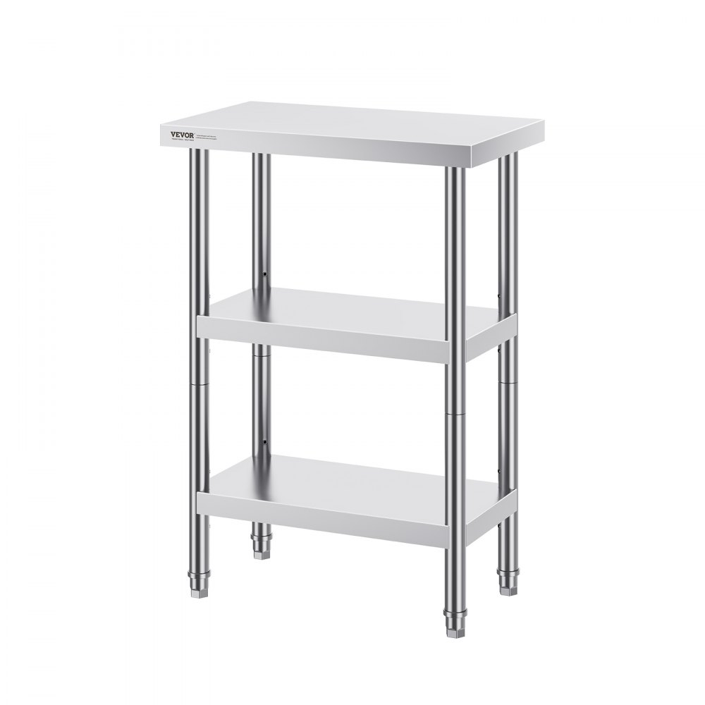 VEVOR Mesa de Preparación de Alimentos 356x610x864 mm Mesa de Trabajo de Cocina Comercial de Acero Inoxidable con 2 Estantes Inferiores Ajustables Mesa de Preparación para Parrilla, Cocina, Hogar