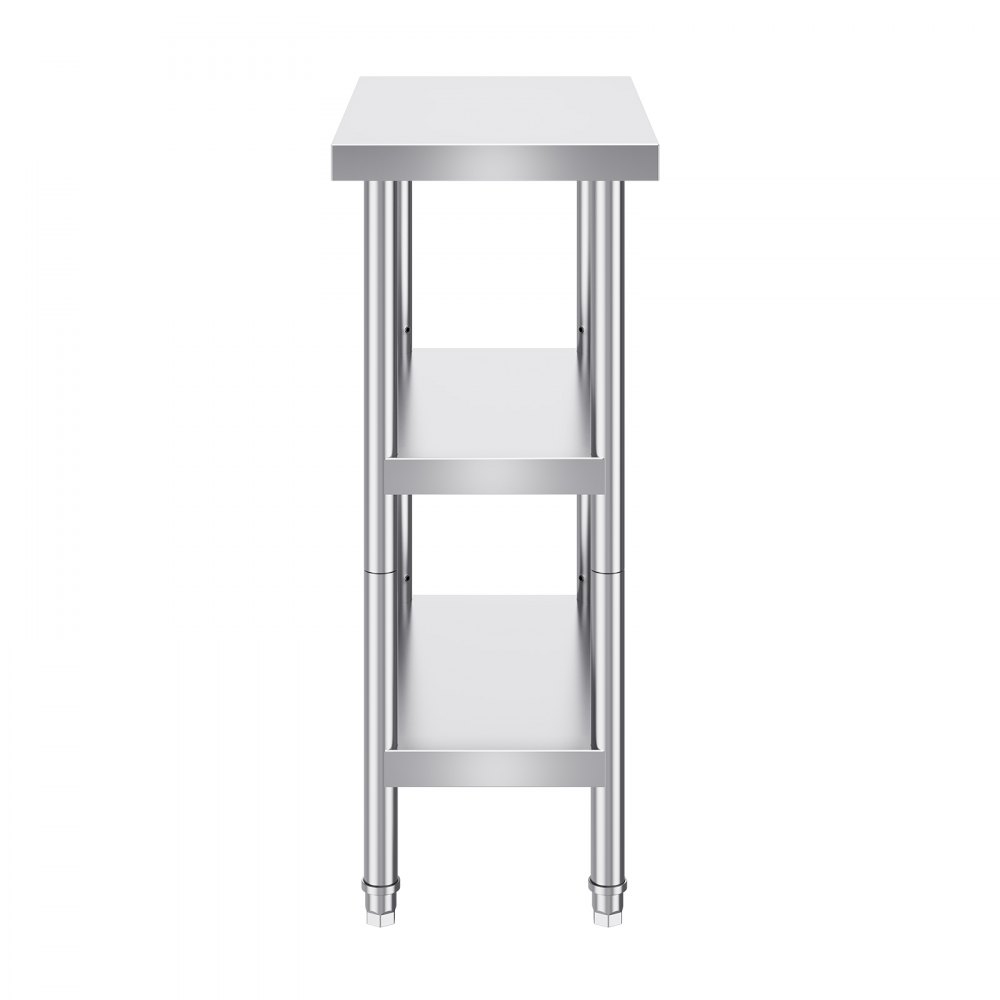 VEVOR Mesa de Preparación de Alimentos 356x610x864 mm Mesa de Trabajo de Cocina Comercial de Acero Inoxidable con 2 Estantes Inferiores Ajustables Mesa de Preparación para Parrilla, Cocina, Hogar