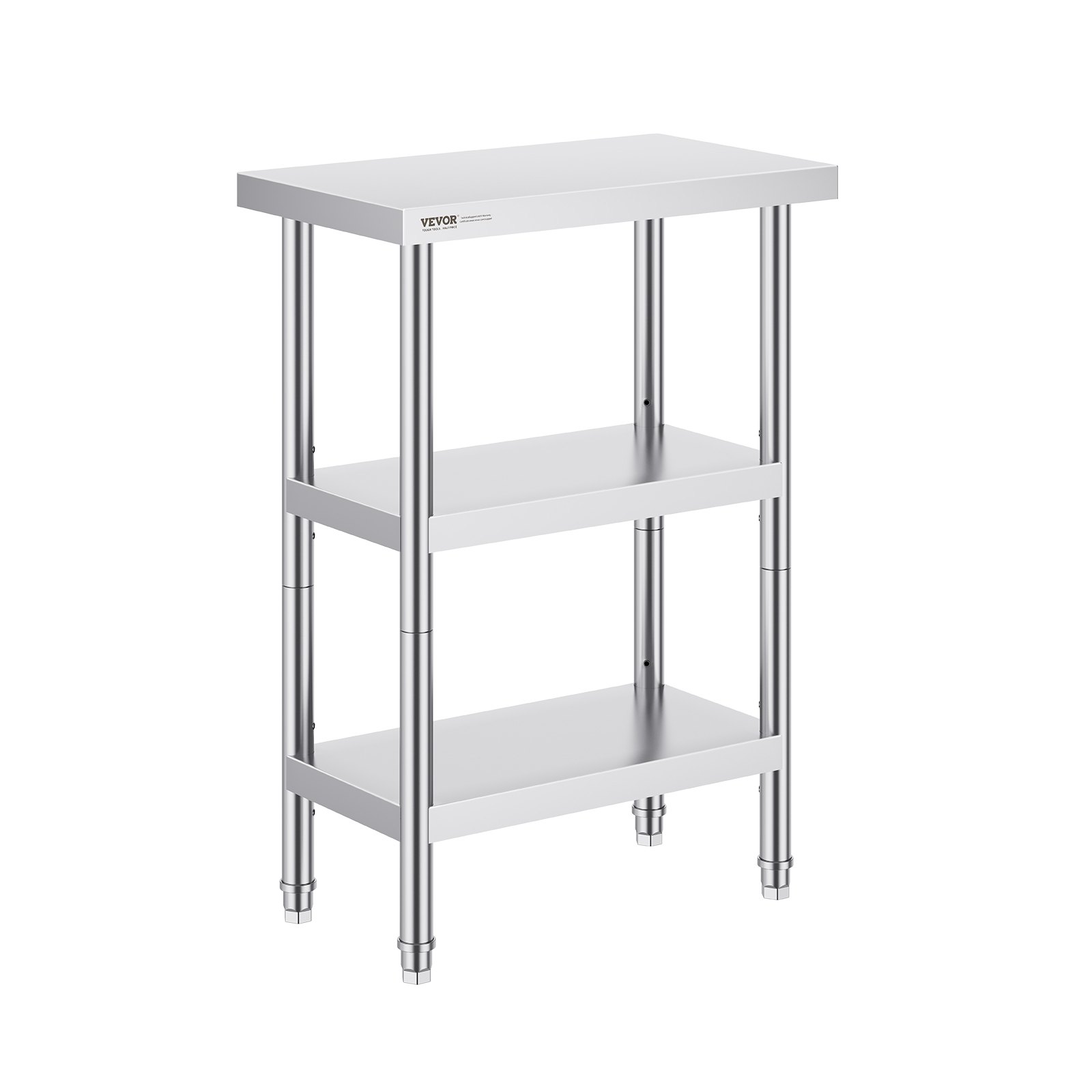 VEVOR Stainless Steel Food Preparation Table, Work Table for Commercial Kitchens, with 2 Adjustable Lower Shelves, 356 x 610 x 864 mm Metal Preparation Table for Grill, Kitchen, Home
