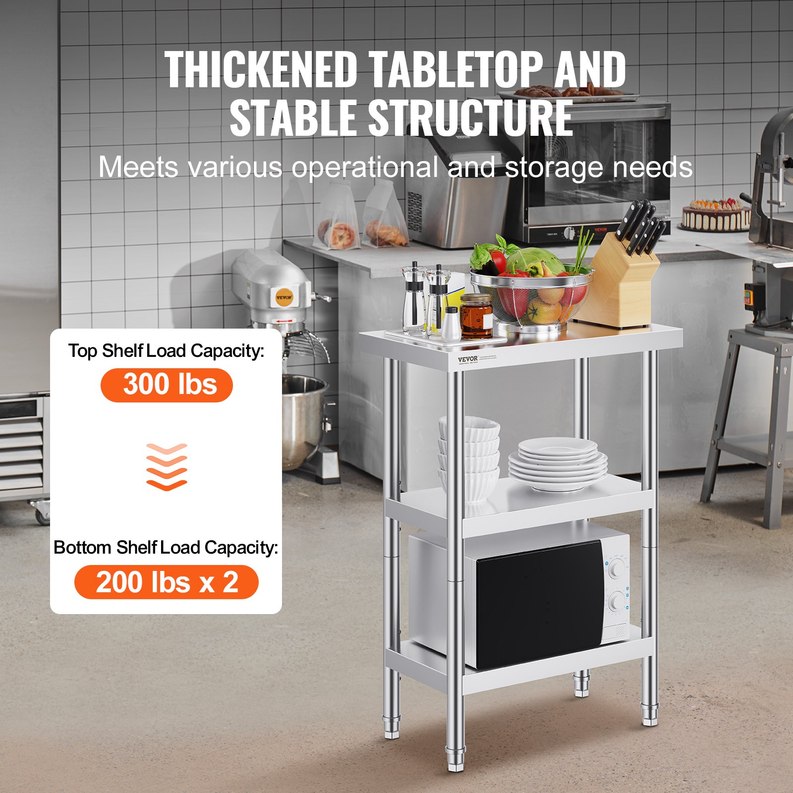 VEVOR Mesa de Preparación de Alimentos 356x610x864 mm Mesa de Trabajo de Cocina Comercial de Acero Inoxidable con 2 Estantes Inferiores Ajustables Mesa de Preparación para Parrilla, Cocina, Hogar