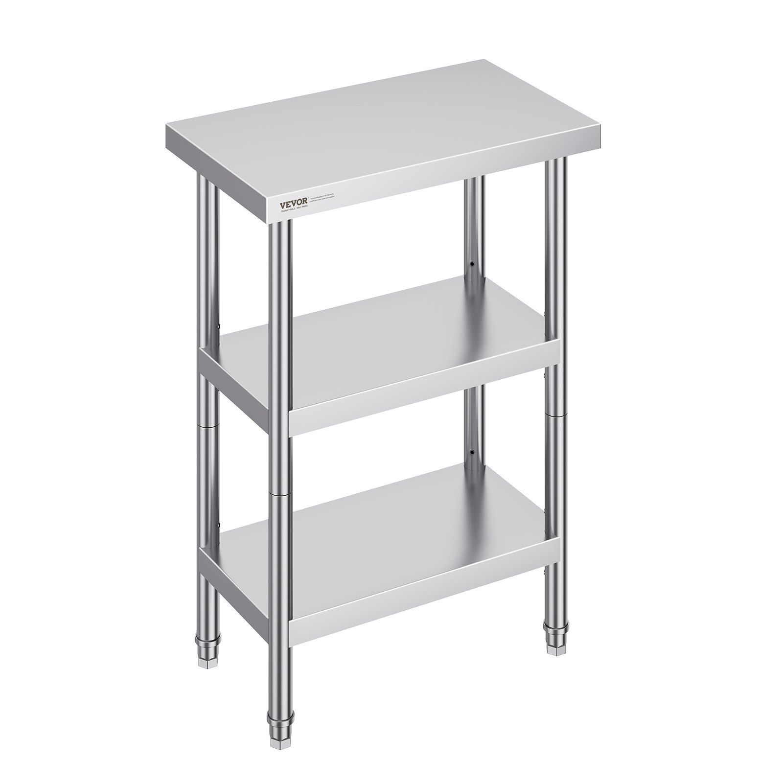 VEVOR Mesa de Preparación de Alimentos 356x610x864 mm Mesa de Trabajo de Cocina Comercial de Acero Inoxidable con 2 Estantes Inferiores Ajustables Mesa de Preparación para Parrilla, Cocina, Hogar