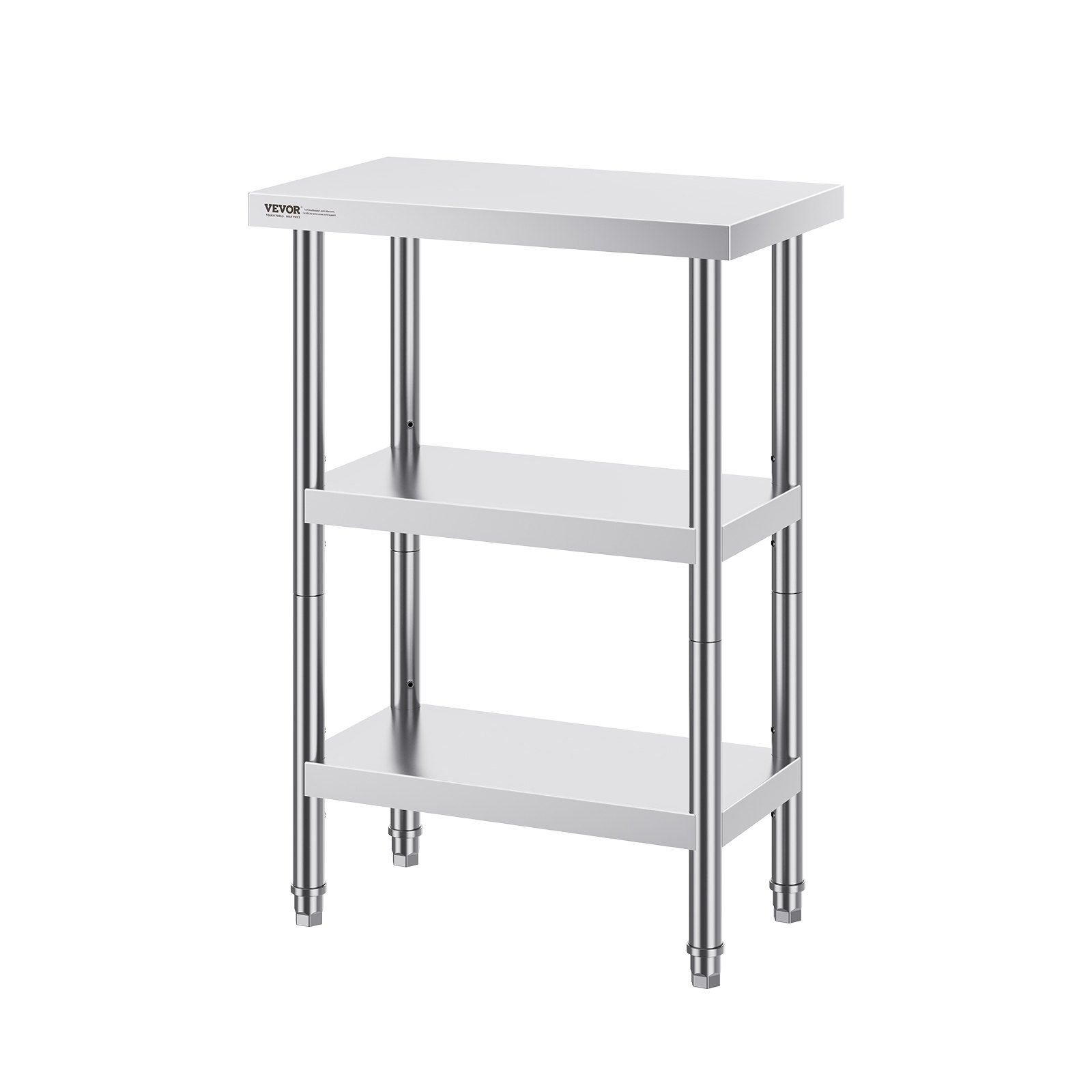 VEVOR Mesa de Preparación de Alimentos 356x610x864 mm Mesa de Trabajo de Cocina Comercial de Acero Inoxidable con 2 Estantes Inferiores Ajustables Mesa de Preparación para Parrilla, Cocina, Hogar