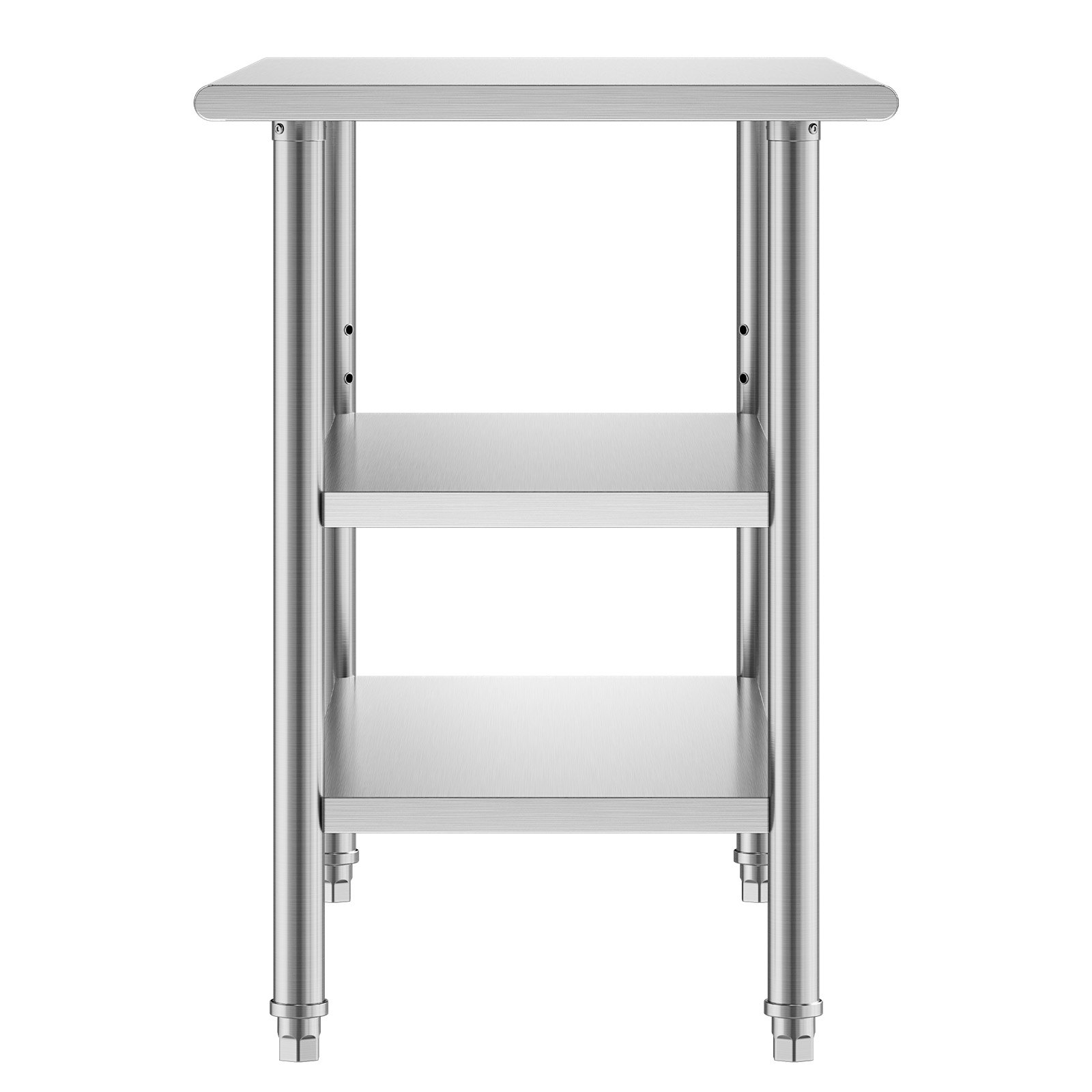 VEVOR Mesa de Preparación de 3 Niveles 121,9 x 61 x 86,4 cm, Mesa de Trabajo de Acero Inoxidable, con Estante Ajustable, Bordes Redondeados, para Restaurantes, Hoteles, Cocinas, Garajes, Exteriores