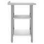 VEVOR Mesa de Trabajo de Acero Inoxidable 3 Niveles, Mesa de Preparación de Alimentos 121,9x61x86,4 cm, Estante Inferior Ajustable, Protector contra Salpicaduras, para Restaurantes, Bares, Hoteles