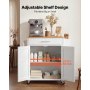 VEVOR Isla de Cocina Móvil con 1 Cajón Encimera de 64 x 38 x 1,5 cm Blanco, Carrito de Cocina con Especiero, Toallero, Ruedas con Freno y 2 Puertas, Estante Ajustable, De Tablero de MDF, Para Comedor