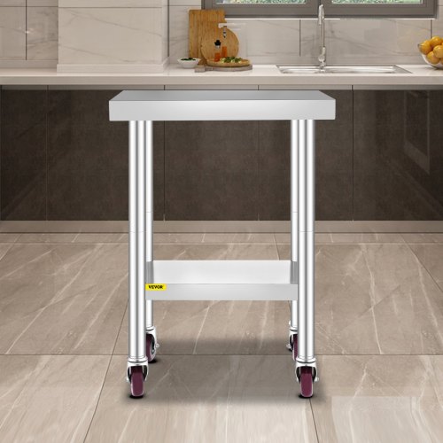 VEVOR Mesa de Preparación de Comida de Acero Inoxidable 61 x 45,7 x 86,4 cm Tabla de Cocina Profesional Capacidad de Carga 100 kg Tabla de Trabajo de Cocina Catering Ajustable para Restaurante Escuela