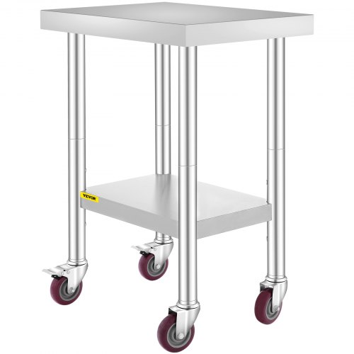 VEVOR Mesa de Preparación de Comida de Acero Inoxidable 61 x 45,7 x 86,4 cm Tabla de Cocina Profesional Capacidad de Carga 100 kg Tabla de Trabajo de Cocina Catering Ajustable para Restaurante Escuela