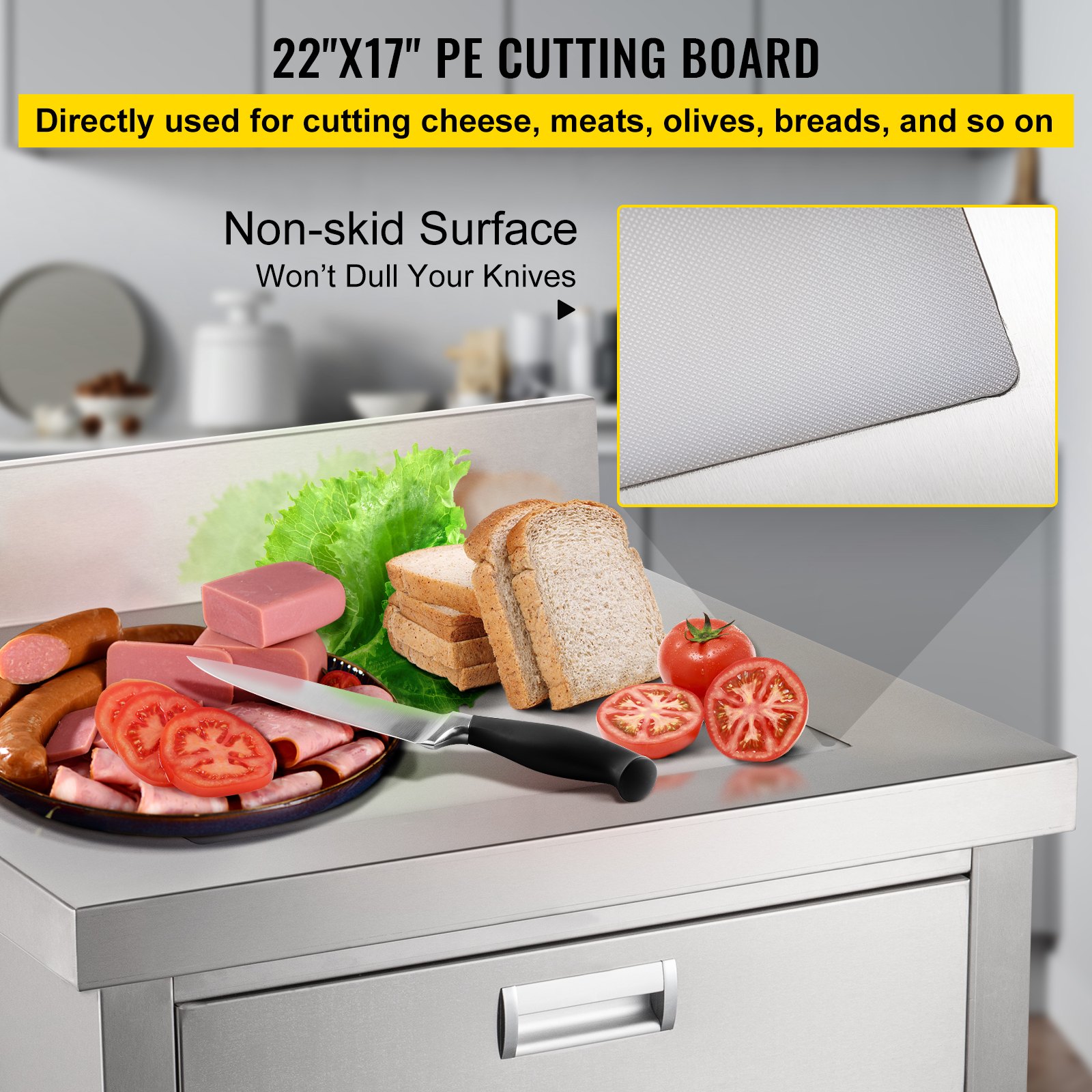 VEVOR Mesa de Trabajo de Acero Inoxidable 76 x 61 x 95 cm Mesa de Preparación Capacidad de 440 lbs Mesa de Cocina Comercial Trabajo con 1 Cajón Tablero de Operación PE para Comerdor, Cocina Comercial