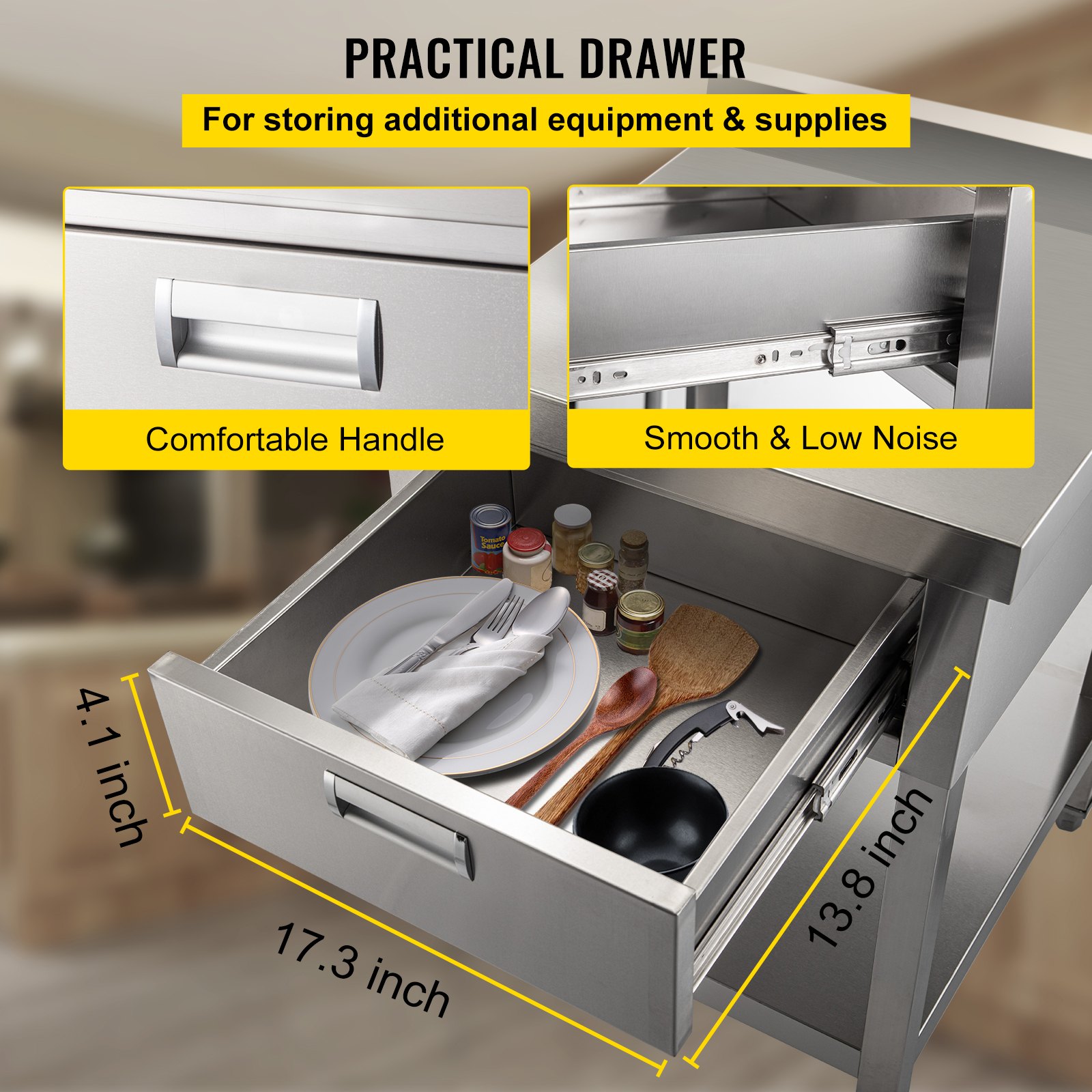 VEVOR Mesa de Trabajo de Acero Inoxidable 76 x 61 x 95 cm Mesa de Preparación Capacidad de 440 lbs Mesa de Cocina Comercial Trabajo con 1 Cajón Tablero de Operación PE para Comerdor, Cocina Comercial
