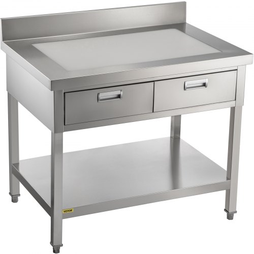 Vevor Mesa De Trabajo Cocina Acero Inoxidable 610 X 1220 X 850 Mm Con 2 Cajones