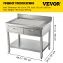 Vevor Mesa De Trabajo Cocina Acero Inoxidable 610 X 1220 X 850 Mm Con 2 Cajones