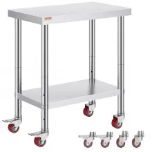 VEVOR Mesa de Preparación de Comida Acero Inoxidable 76 x 46 x 86 cm Tabla de Cocina Profesional Capacidad de Carga 100 kg Tabla de Trabajo de Cocina Catering 2 Capas para Restaurante Escuela