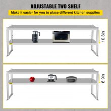 VEVOR Estante doble de acero inoxidable de 2 niveles, 12" x 72" para mesa de preparación