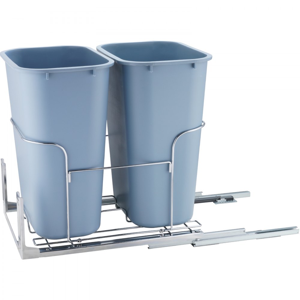 VEVOR Bote de Basura Extraíble Bote de Basura Doble de 35L x 2 Montaje Inferior con Kit de Montaje de Puerta y Corredera Carga de 50 kg Recolector de Residuos de Reciclaje para Cocina, Fregadero, Gris