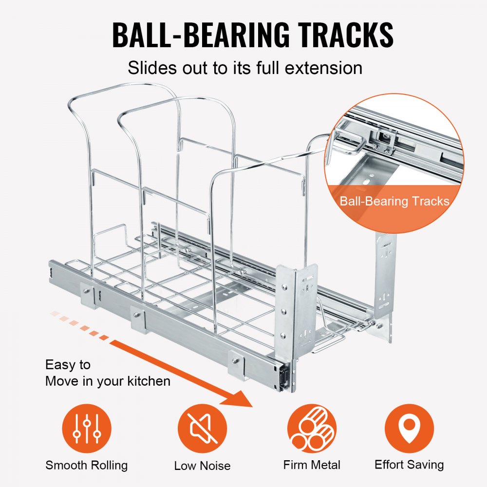 VEVOR Bote de Basura Extraíble Bote de Basura Individual de 35 L Montaje Inferior con Tobogán, Manija y Kit de Montaje Carga de 50 kg Recolector de Residuos de Reciclaje para Cocina, Fregadero, Gris