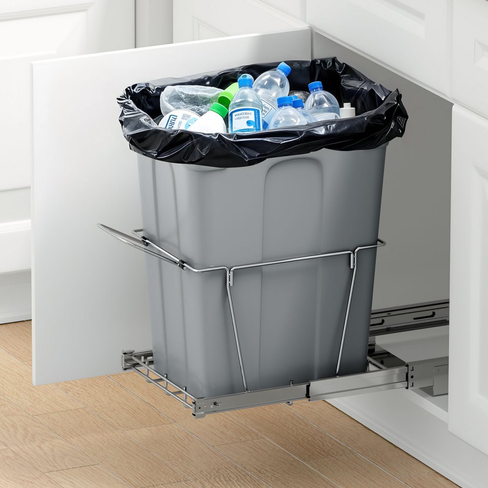 VEVOR Cubo de Basura Extraíble para Armarios de Cocina, Montaje Bajo Encimera, con Sistema Deslizante de Extensión Completa Metal Resistente y Asa, para Fregadero y Encimera, 407 x 285 x 483 mm