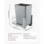 VEVOR Cubo de Basura Extraíble para Armarios de Cocina, Montaje Bajo Encimera, Gris, con Sistema Deslizante de Cierre Suave de Metal y Kit de Puerta, para Fregadero y Encimera, 410 x 277 x 487 mm