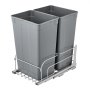 VEVOR Cubo de Basura Extraíble Doble 2 x 43,4 L, para Cocina, Montaje Bajo Encimera, con Puerta Corredera y Cierre Suave, para Armario de Cocina, Fregadero y Encimera, Gris, 560 x 355 x 590 mm