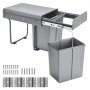 VEVOR Extendable Waste Bin for Kitchen Cabinets (20 L x 2) Double Under-Sink Waste Bin, Undermounted Bin, with Robust Full Extension Metal Sliding System and Handle