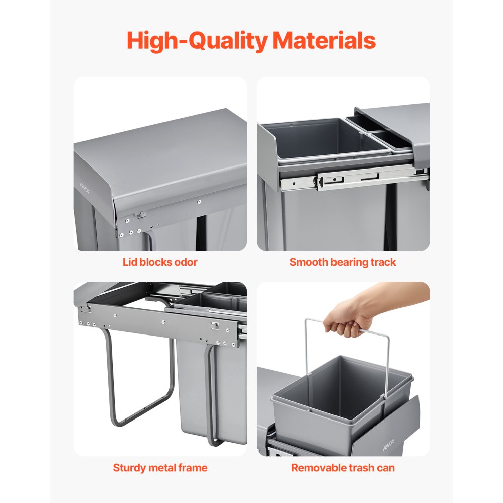 VEVOR Cubo de Basura Extraíble para Armarios Cocina, 20+10+10 L, Doble bajo Fregadero, para Reciclaje, con Sistema Deslizante de Extensión Completa de Metal Resistente y Asa, 492 x 340 x 430 mm
