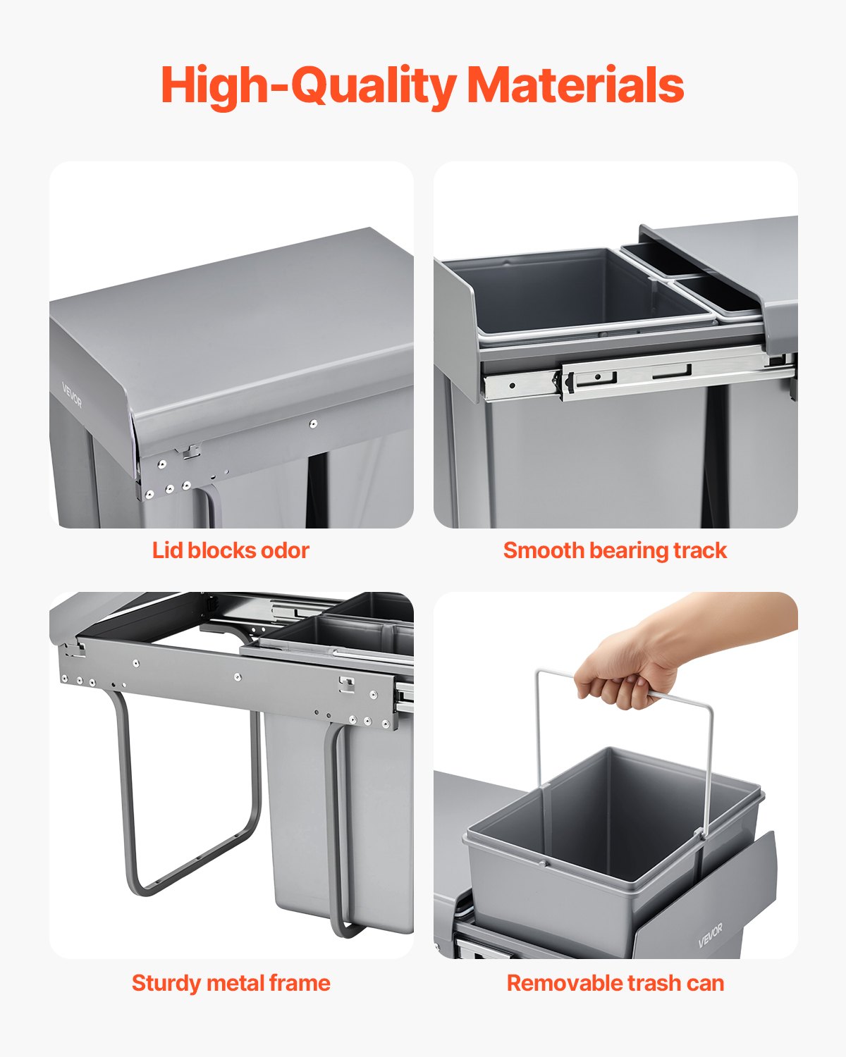 VEVOR Cubo de Basura Extraíble para Armarios Cocina, 20+10+10 L, Doble bajo Fregadero, para Reciclaje, con Sistema Deslizante de Extensión Completa de Metal Resistente y Asa, 492 x 340 x 430 mm