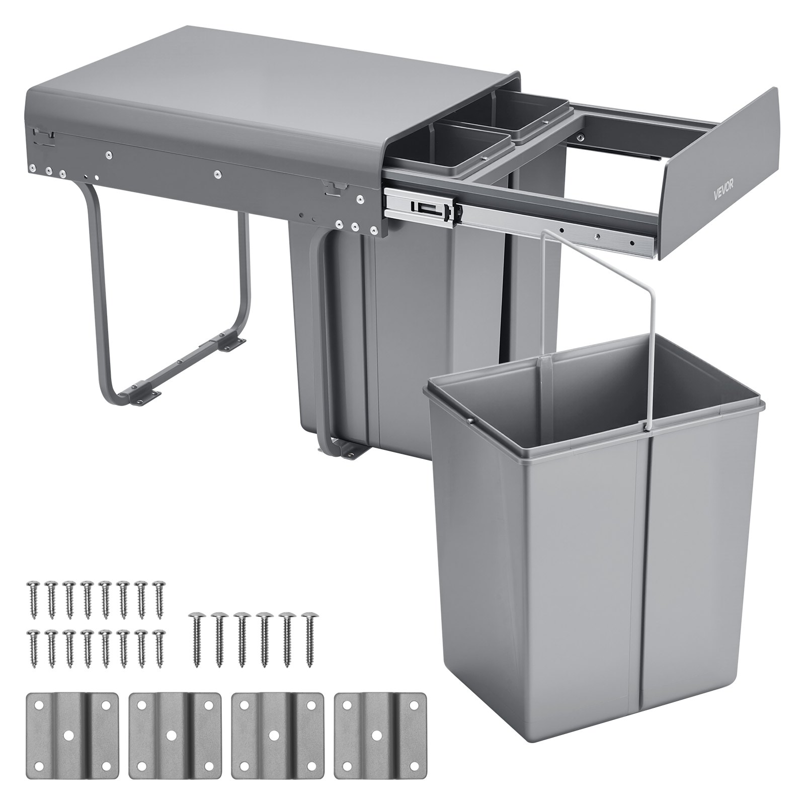 VEVOR Cubo de Basura Extraíble para Armarios Cocina, 20+10+10 L, Doble bajo Fregadero, para Reciclaje, con Sistema Deslizante de Extensión Completa de Metal Resistente y Asa, 492 x 340 x 430 mm