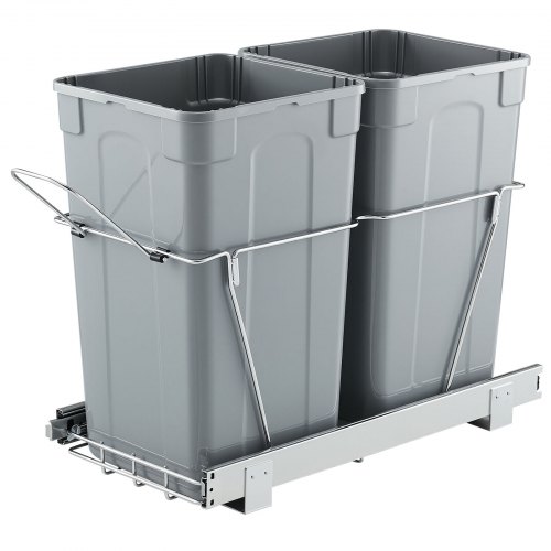 VEVOR Cubo de Basura Extraíble Doble para Armarios de Cocina, para Debajo del Fregadero, con Sistema Deslizante de Extensión Completa de Metal Resistente y Asa, 2 x 24,85 L, 556 x 270 x 480 mm