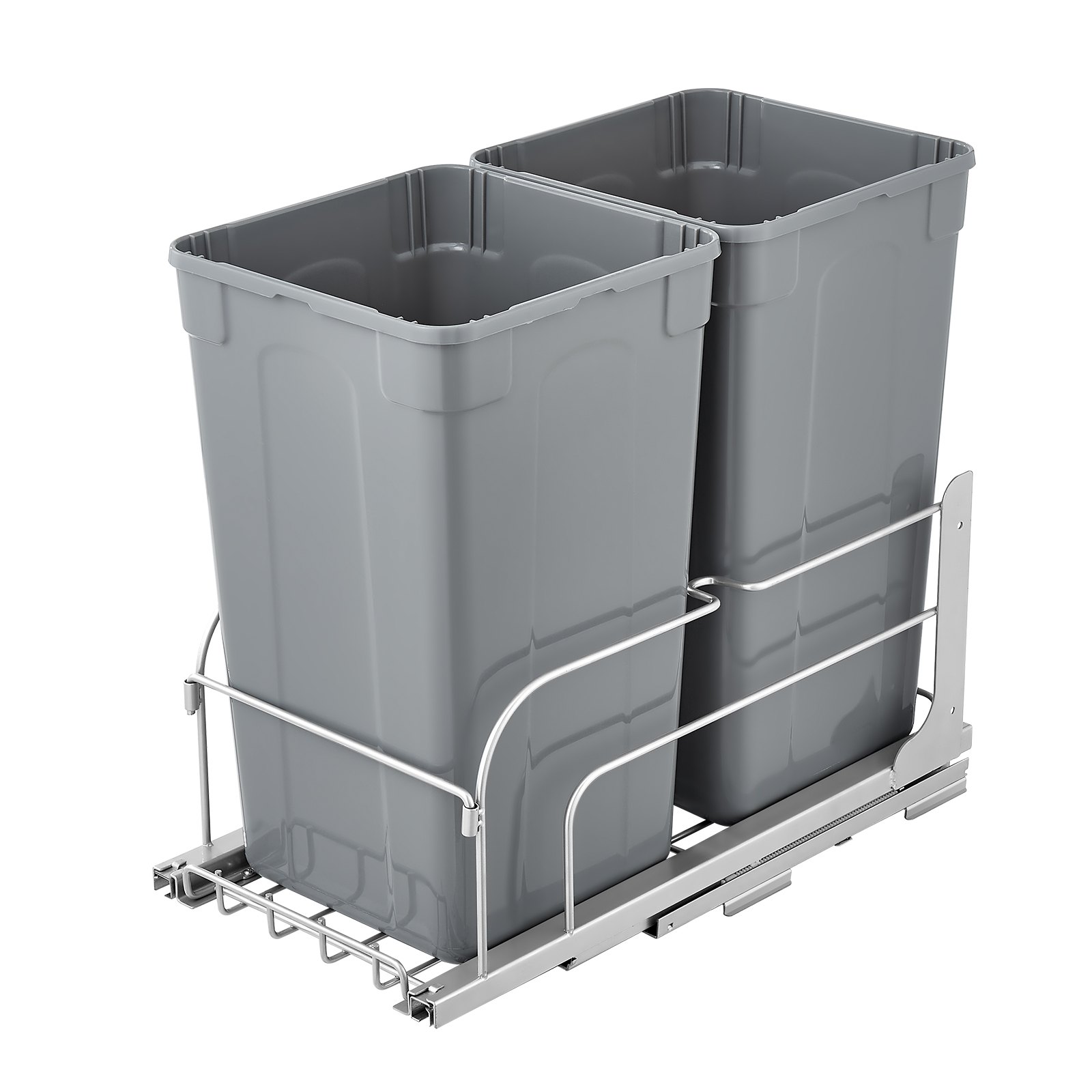 VEVOR Cubo de Basura Extraíble de 2 x 24,85 L, Doble, para Cocina, con Montaje Bajo Encimera, Resistente, con Puerta Corrediza y Cierre Suave, para Armario de Cocina, Fregadero y Encimera, Gris