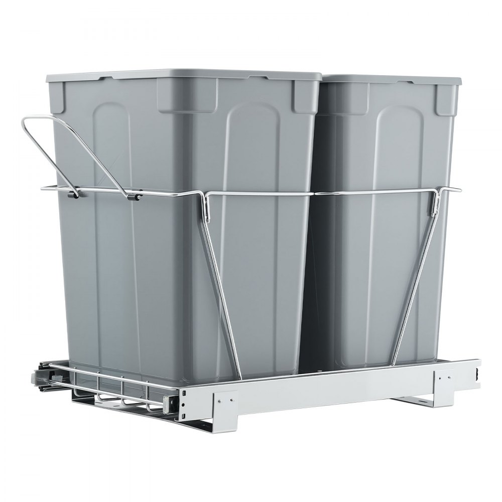 VEVOR Cubo de Basura Extraíble Doble para Armarios de Cocina, para Debajo del Fregadero, Montaje Bajo Encimera, con Sistema Deslizante de Extensión Completa de Metal Resistente y Asa, 2 x 32,8 L