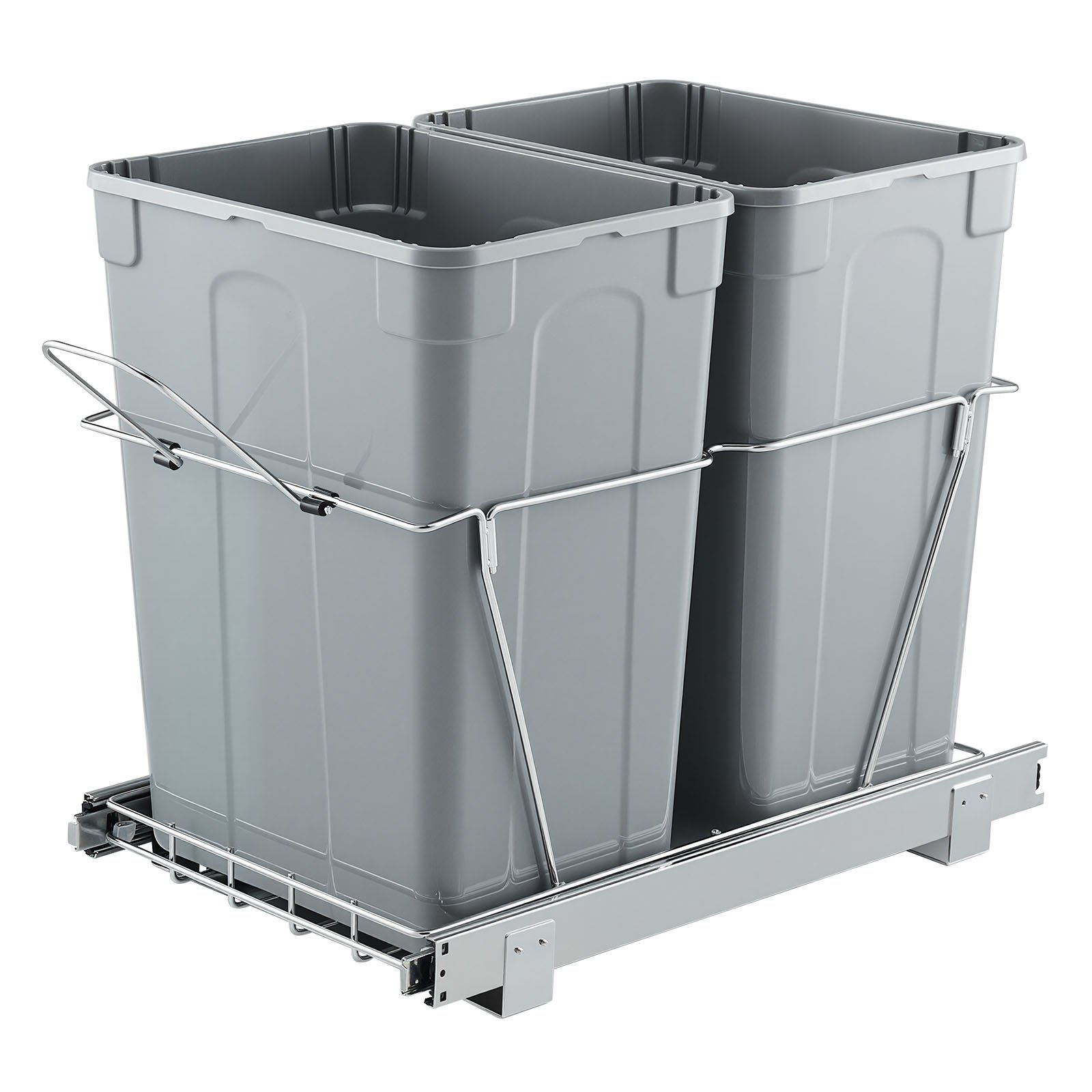 VEVOR Cubo de Basura Extraíble Doble para Armarios de Cocina, para Debajo del Fregadero, Montaje Bajo Encimera, con Sistema Deslizante de Extensión Completa de Metal Resistente y Asa, 2 x 32,8 L