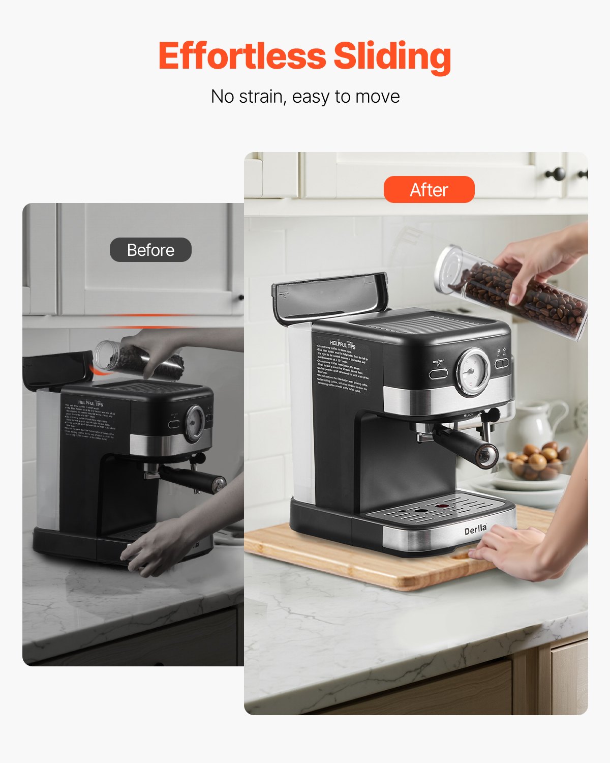 VEVOR sliding board, 26.7x33 cm, board with rubber wheels and hollow handle, easy to clean, slider board, appliance rolling board, easily movable base for coffee machine, food processor