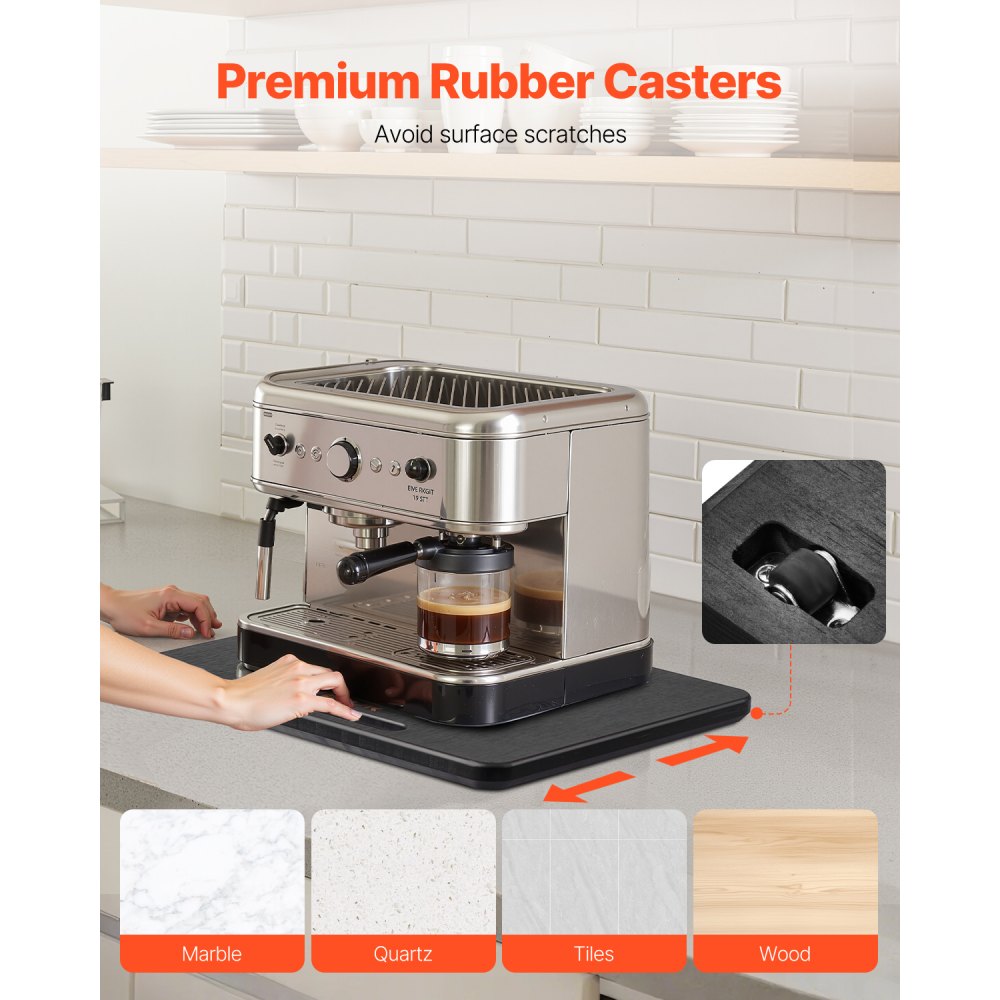 VEVOR Sliding Board, 33x40.6 cm, Board with Rubber Wheels and Hollow Handle, Easy to Clean, Slider Board, Appliance Rolling Board, Easily Movable Base for Coffee Maker, Food Processor, Black