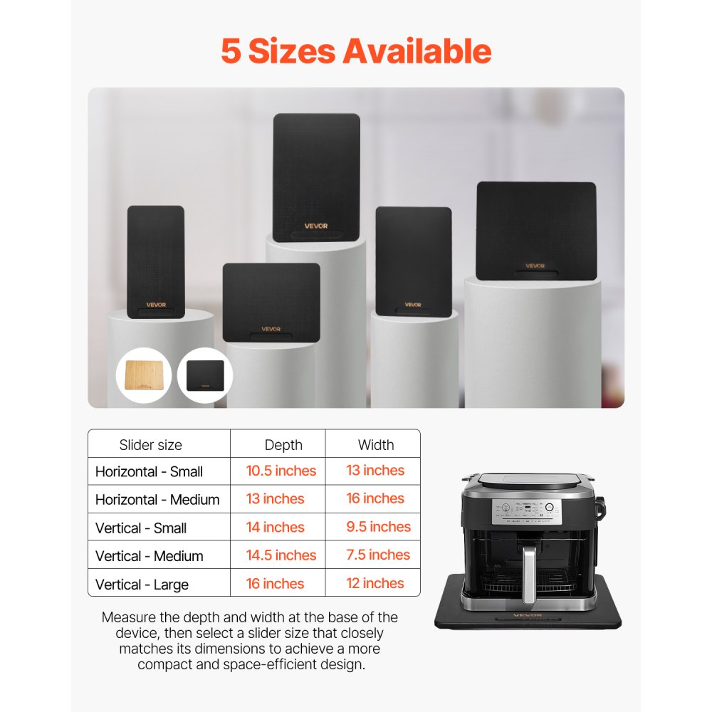 VEVOR Sliding Board, 33x40.6 cm, Board with Rubber Wheels and Hollow Handle, Easy to Clean, Slider Board, Appliance Rolling Board, Easily Movable Base for Coffee Maker, Food Processor, Black