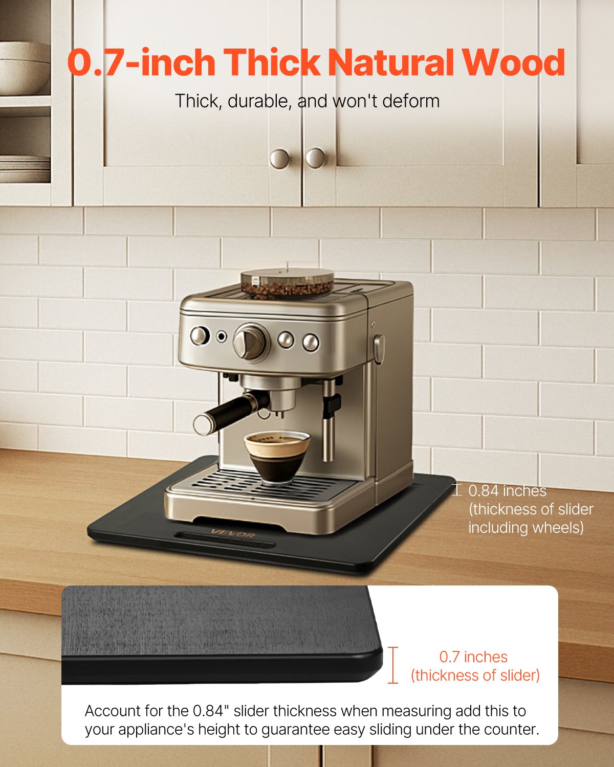 VEVOR Sliding Board, 33x40.6 cm, Board with Rubber Wheels and Hollow Handle, Easy to Clean, Slider Board, Appliance Rolling Board, Easily Movable Base for Coffee Maker, Food Processor, Black