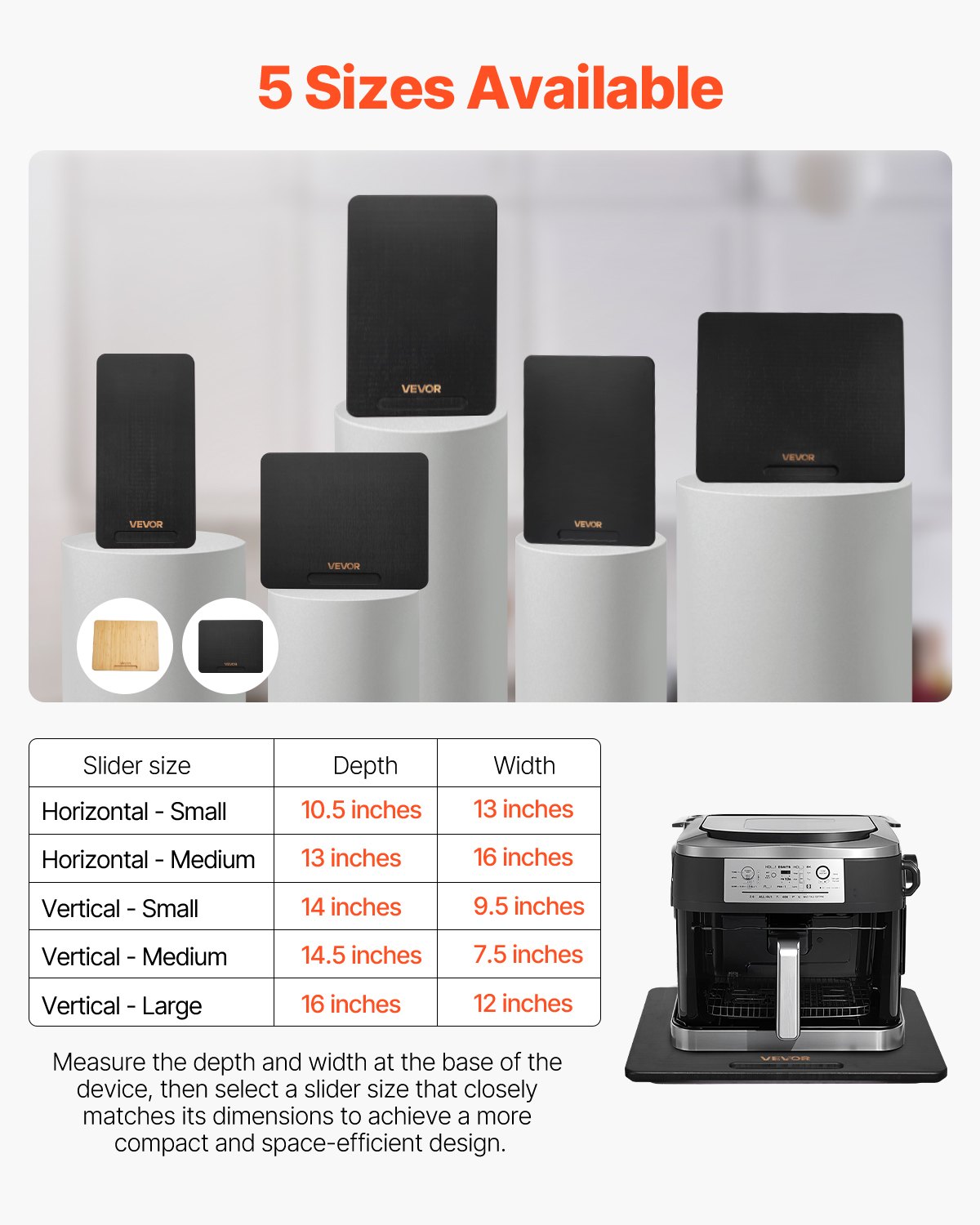 VEVOR Sliding Board, 33x40.6 cm, Board with Rubber Wheels and Hollow Handle, Easy to Clean, Slider Board, Appliance Rolling Board, Easily Movable Base for Coffee Maker, Food Processor, Black