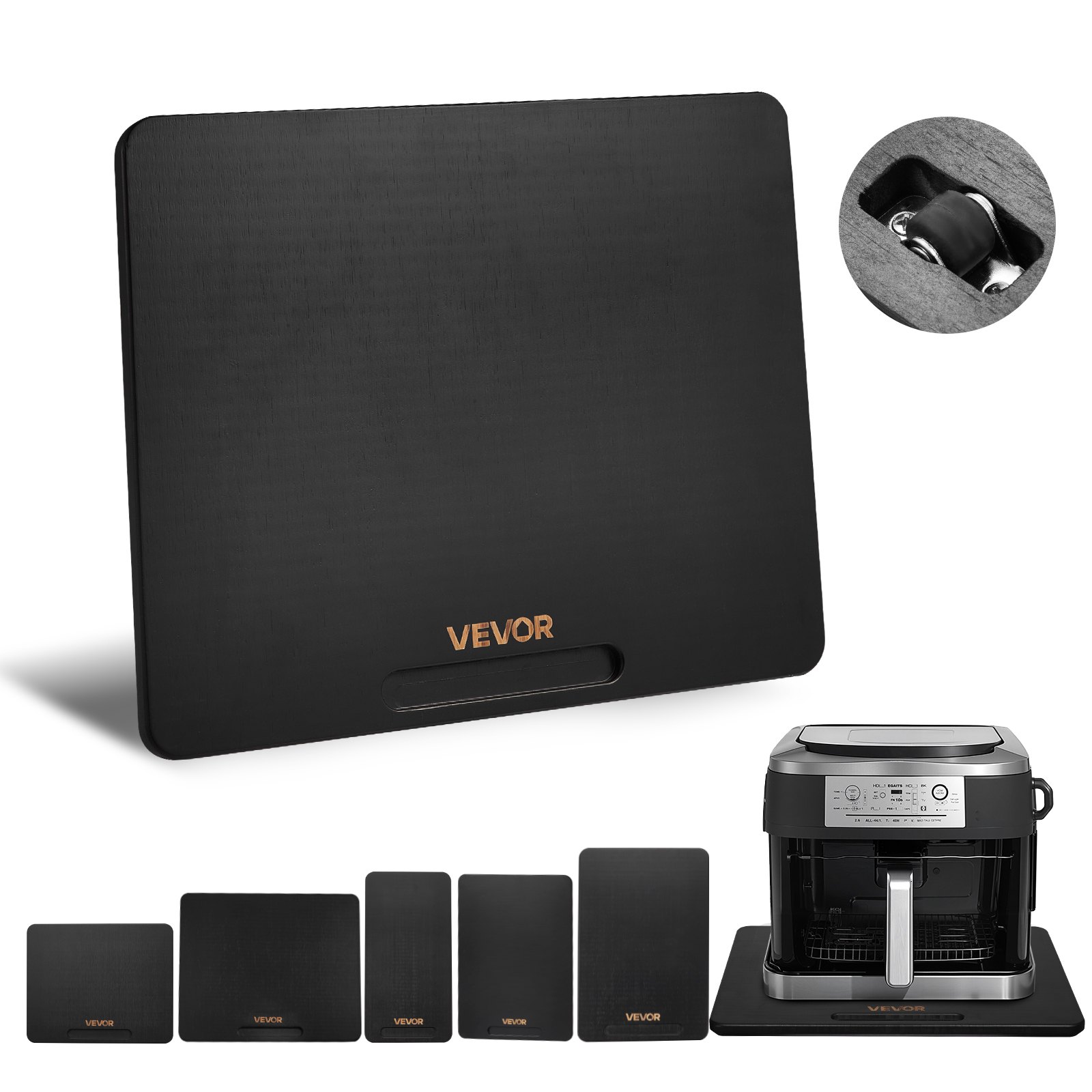 VEVOR Sliding Board, 33x40.6 cm, Board with Rubber Wheels and Hollow Handle, Easy to Clean, Slider Board, Appliance Rolling Board, Easily Movable Base for Coffee Maker, Food Processor, Black