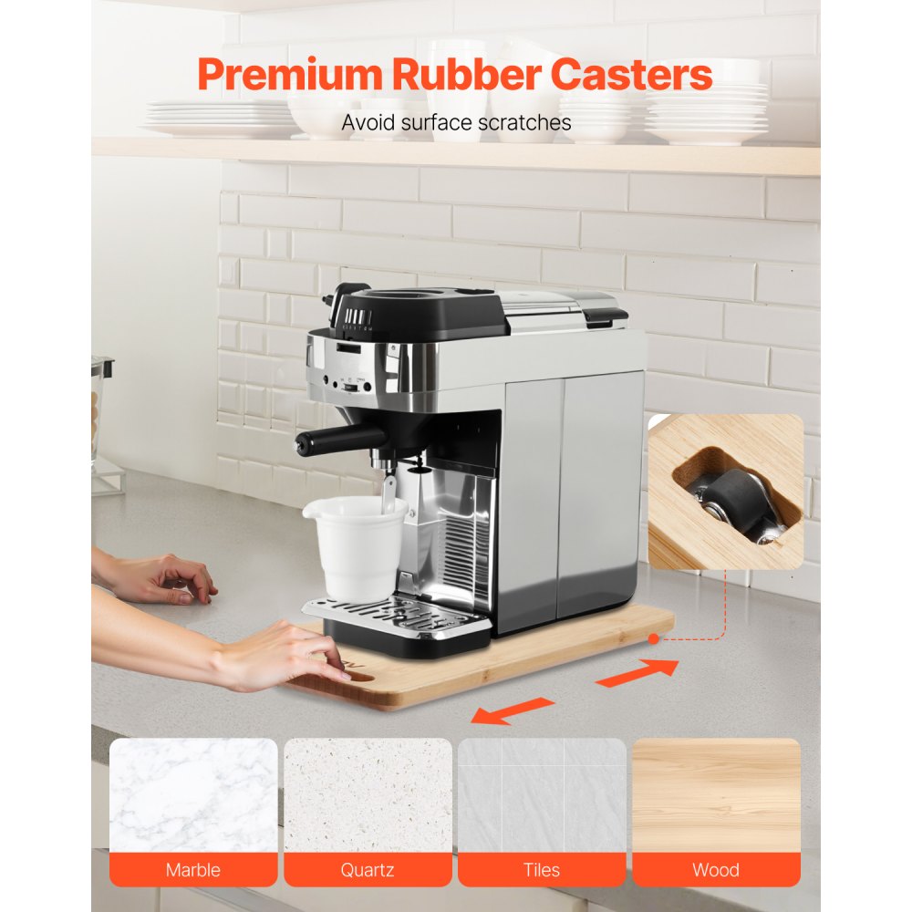 VEVOR Deslizador para Electrodomésticos 368 x 191 x 21 mm Bandeja Deslizante de Madera Grosor de 1,8 cm con Ruedas de Goma y Asa Hueca ideal para Cafeteras y Encimeras de Cocina, Color de Madera