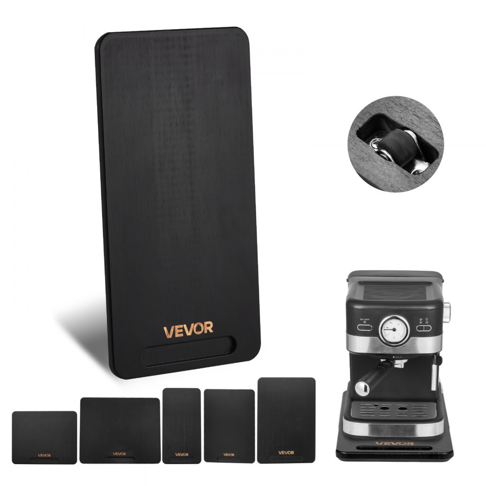 VEVOR Deslizador para Electrodomésticos 368 x 191 x 21 mm Bandeja Deslizante de Madera Grosor de 1,8 cm con Ruedas de Goma Silenciosas y Asa Hueca ideal para Cafeteras y Encimeras de Cocina, Negro